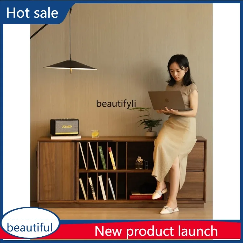 

A029 North American black walnut floor-to-ceiling display cabinet bookshelf Nordic storage dining room TV side cabinet