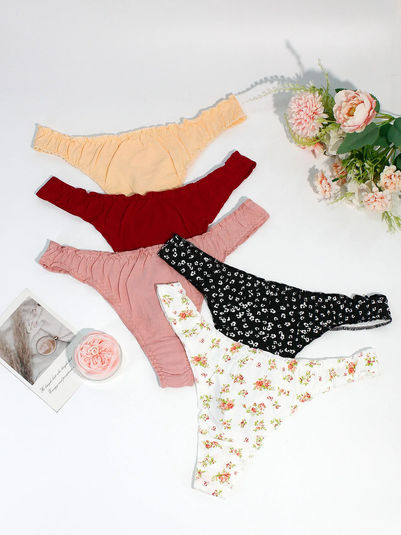 

5-Pack Floral Ruffled Sexy Women's Thong Underwear Comfortable Seamless Cotton Girls' Briefs