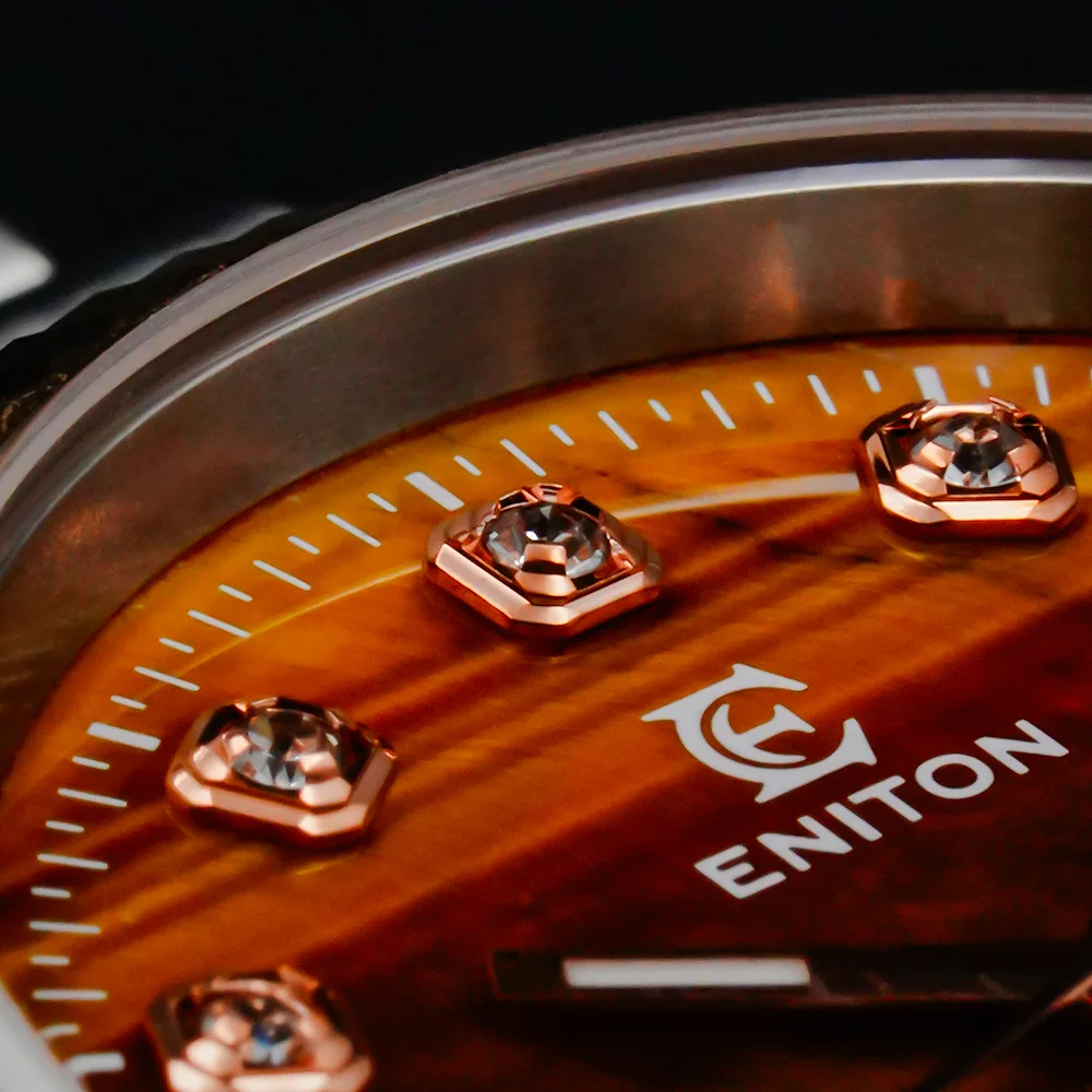Eniton 36mm Men's Stainless Steel Watch with Peacock Stone Tiger Eye Dial NH35 Movement Mechanical Watch