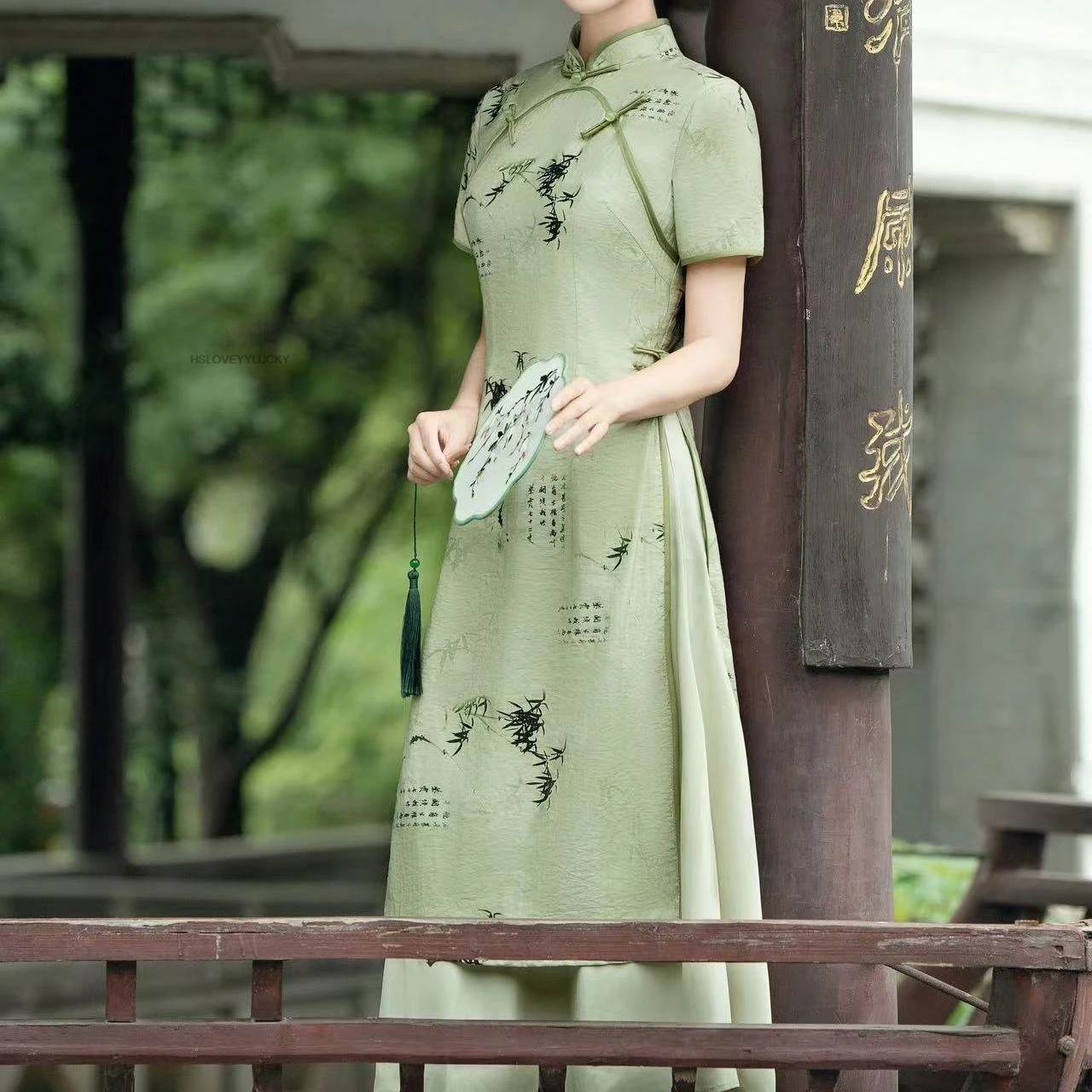 Tradicional vietnã mulher retro ao dai elegante estilo chinês chinês verde verão floral novo retro diário jovem vestido