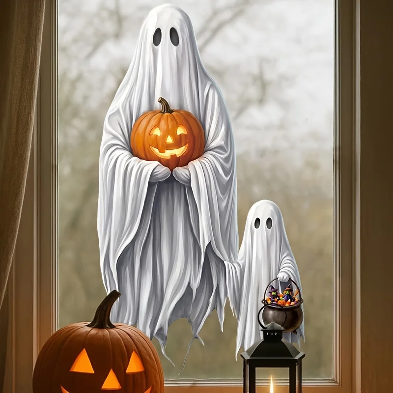 Halloween Horror White Ghost Decorative Stickers Large Size Glass Window Static Sticker Ghost Festival Pumpkin Window Stickers view 4