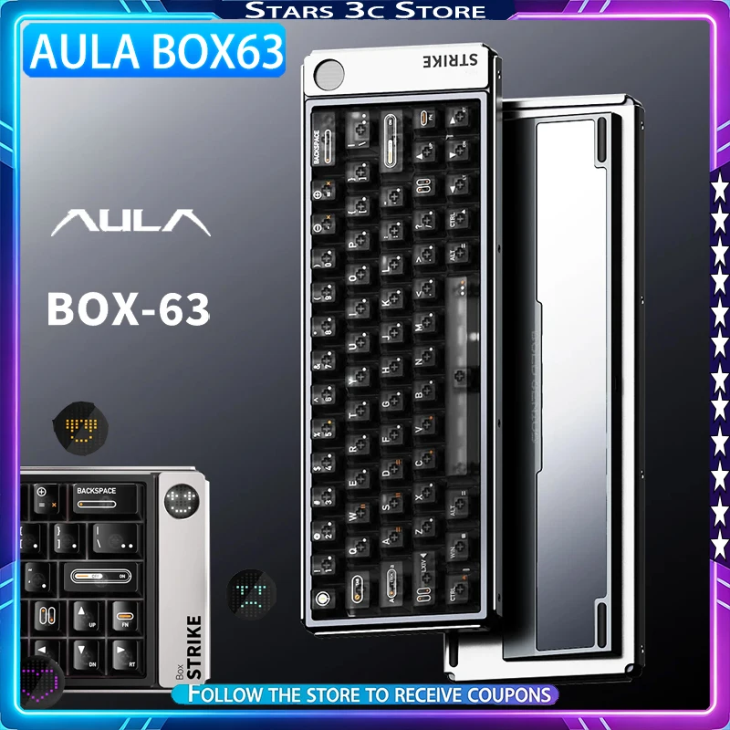 AULA BOX63 Magnetic Axis Keyboard Aluminum Alloy with DIY Dot Matrix Screen Wired 8k Low Latency Gaming Keyboard FPS Accessory