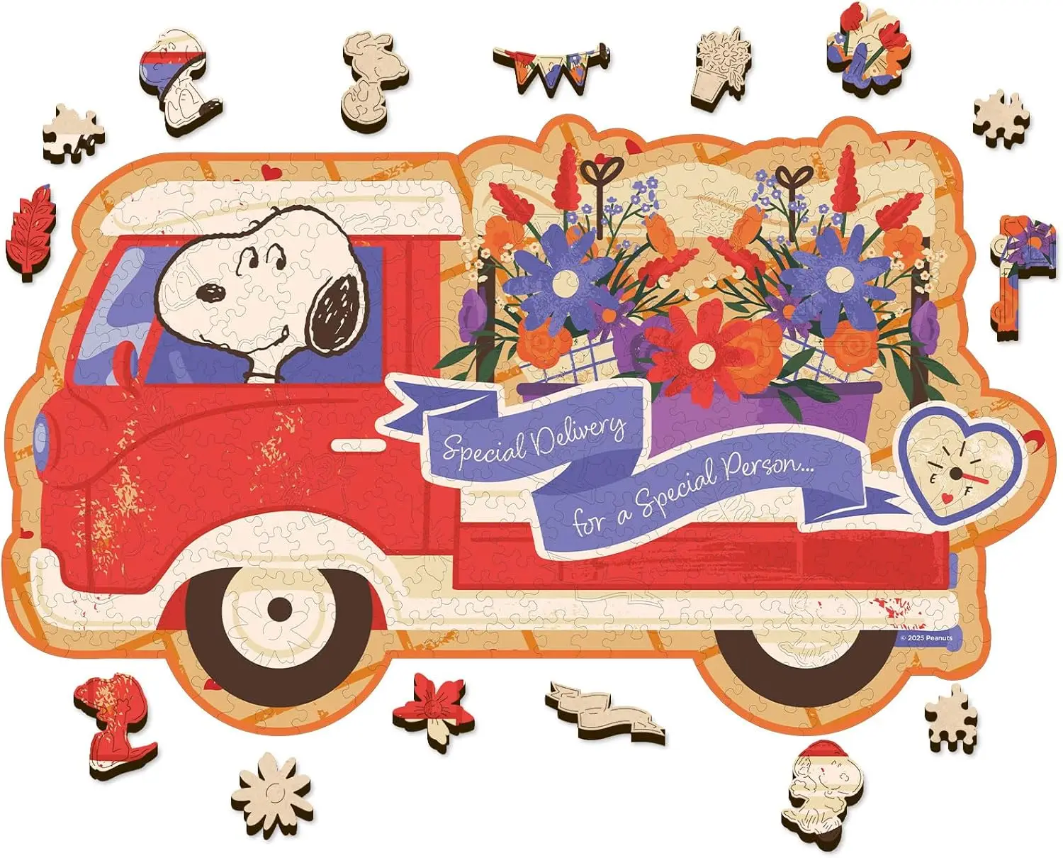

Peanuts Snoopy Puzzles for Adults–300 Pieces Unique Shaped Flower Car Wooden Jigsaw Puzzles,Officially Birthday Gift for Family