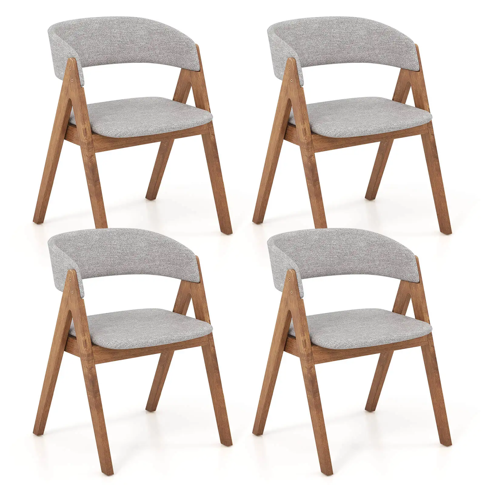 Set of 4 Dining Chairs w/ Curved Backrest Max 400 Lbs Sturdy Rubber Wood Chairs