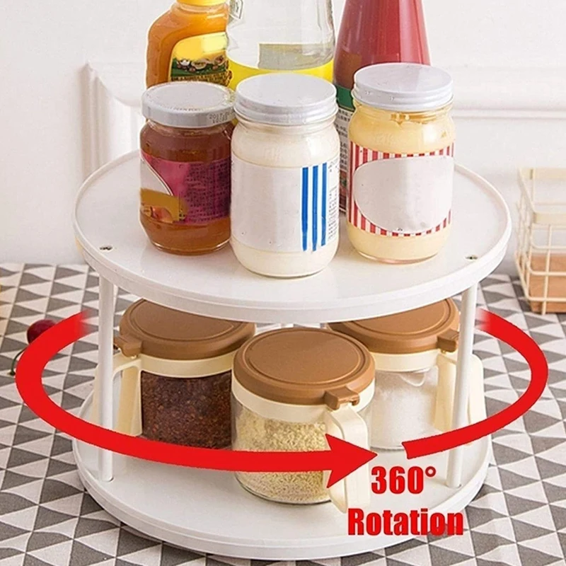 Rotating 2 Tier Spices Fruit Tray Lazy Susan Turntable Spinning Spice Rack Home Kitchen Storage Rack Rotating Tray