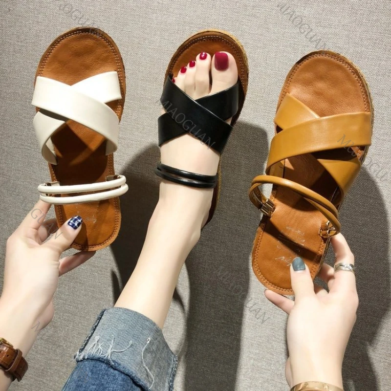 Roma Women Cross Straps Sandals 2026 New Fashion Flat Shoes Summer Outdoor Beach Vacation Leisure Ladies Daily Footwears