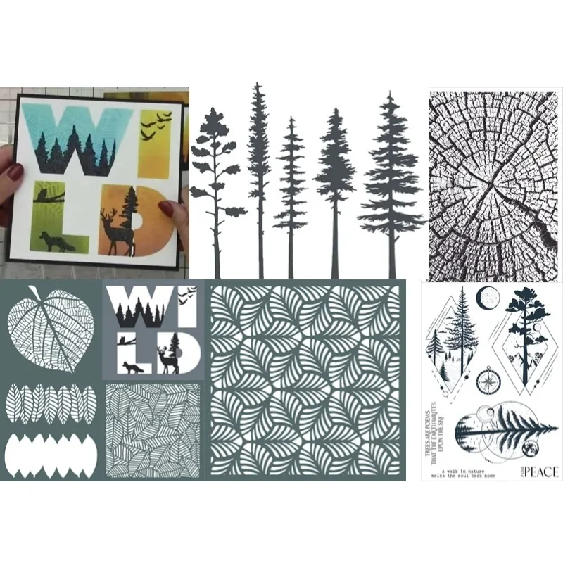 Of Trees   The Poetry  Rings Silhouette Wilderness Forest Foliage Metal Cutting Dies Stamps Stencil Embossing Greeting Card 2024