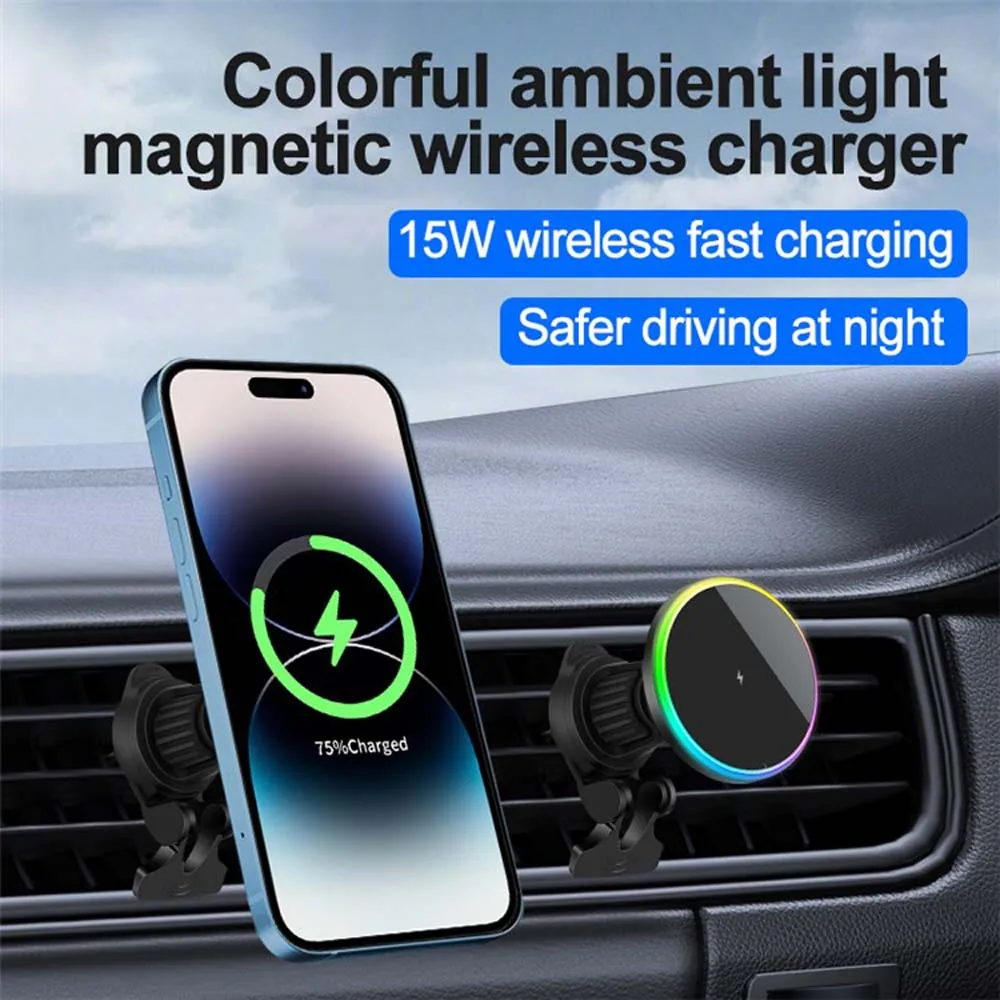 15w Magnetic Wireless Car Charger Phone Holder for Iphone 15 14 13 12 Pro Max Car Phone Stand Qi Wireless Charging Station