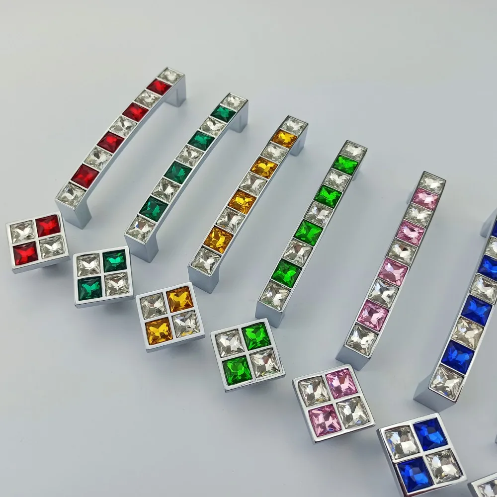 Multi-color Real Crystal Glass Diamond Handle For Furniture Door Drawer Knob Wardrobe Kitchen Cabinets Cupboard Dresser Pulls
