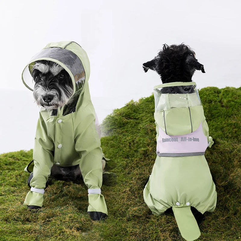 

Summer Teddy Punching Jacket Four Legs All Inclusive Dog Raincoat Waterproof Large Dog One-piece Clothes
