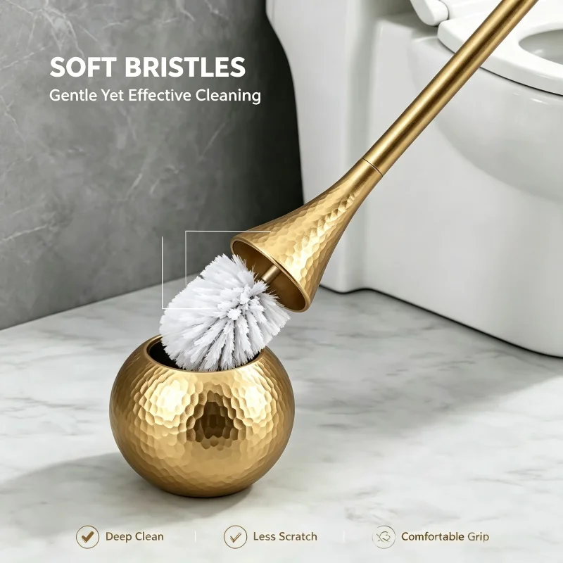 Long Handle Toilet Brush with Holder - High-End Bathroom Cleaning Set for Household and Restroom, Durable Hygienic Design