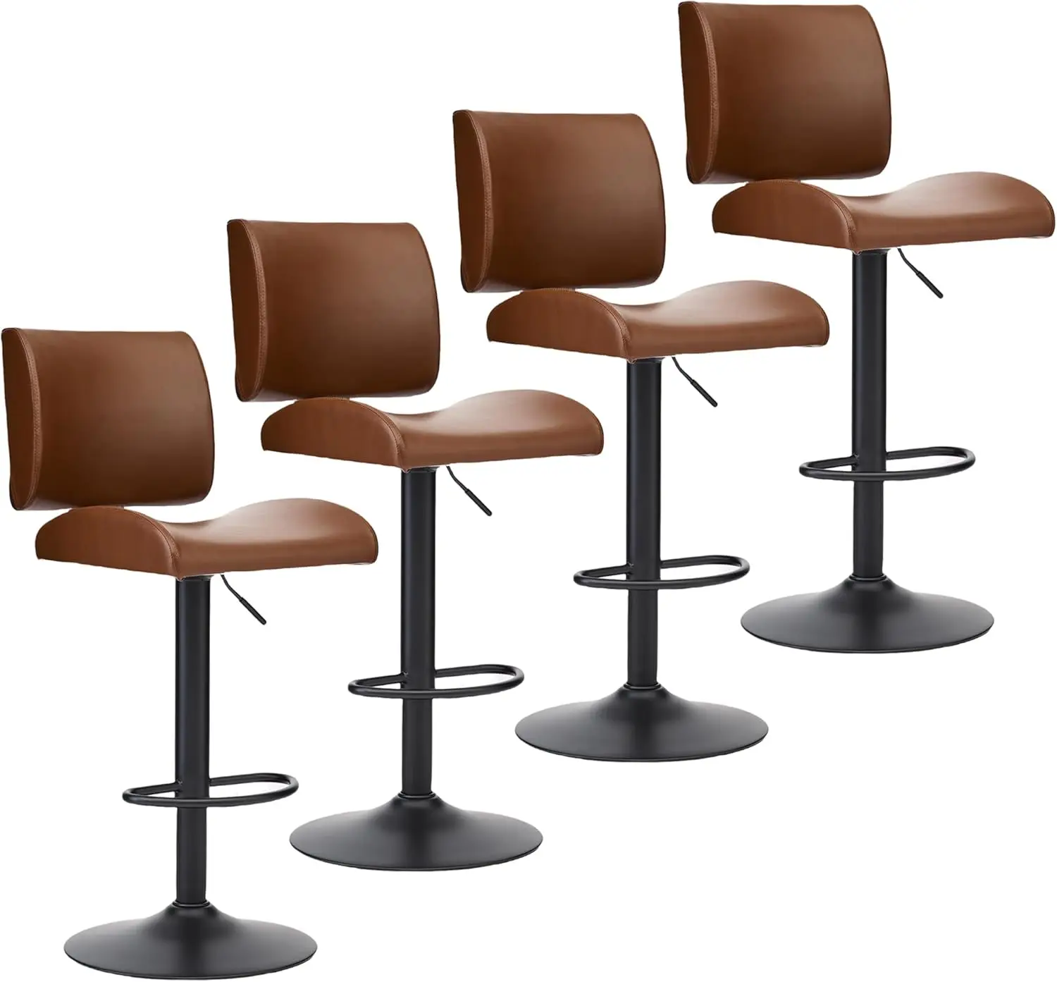 

Swivel Bar Stools Set of 4, Adjustable Kitchen Counter Stools with Back, Brown Faux Leather (4PCS)
