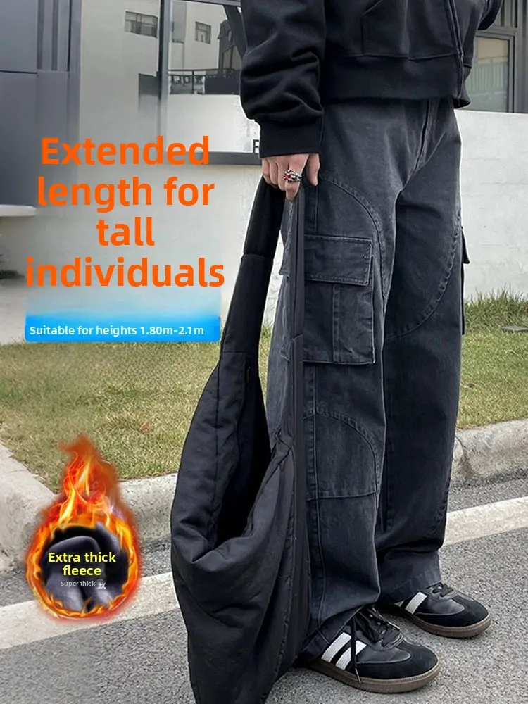 الخريف الشتاء Fce اصطف طويل القامة الرجال فضفاض مستقيم الساق الجينز الرجعية عمال السراويل السراويل القطنية غير رسمية للمراهقين #1