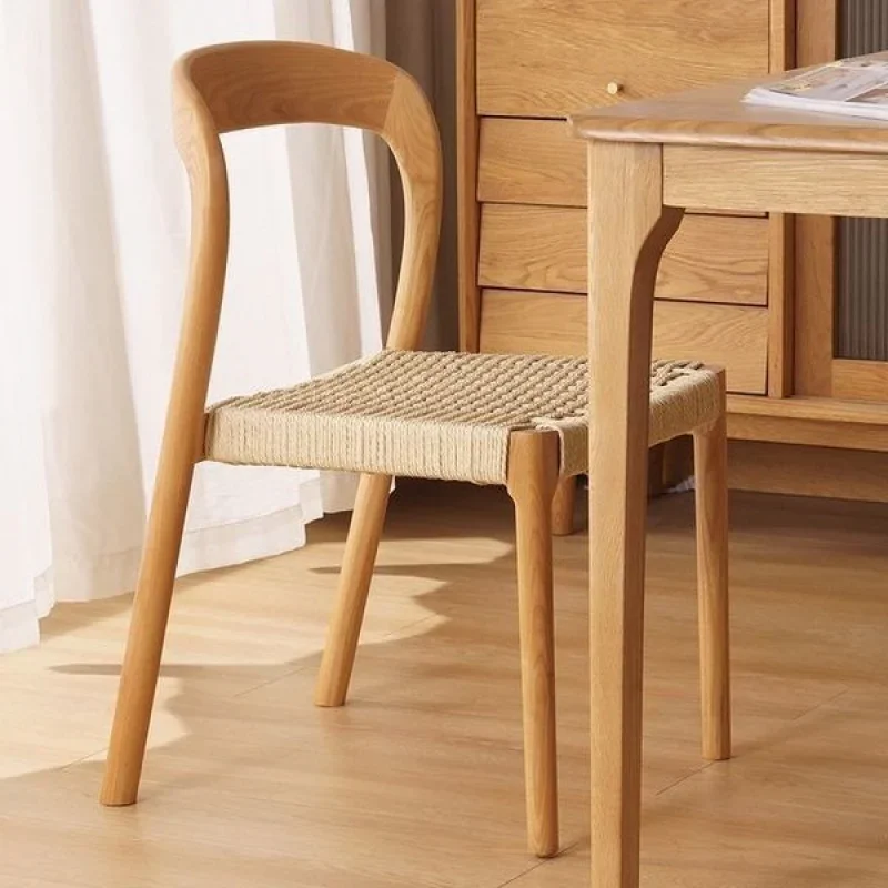 

Nordic solid wood rattan chairs for home use, homestays, cafes, dining chairs, retro and simple casual negotiation chairs