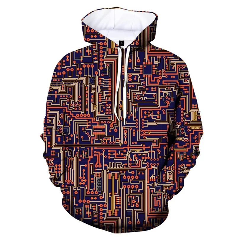 

Circuit Board 3D Printing Hoodie For Men Women Geometry Round Neck Hoodies Long Sleeve Autumn Pullover Tops Streetwear Coat