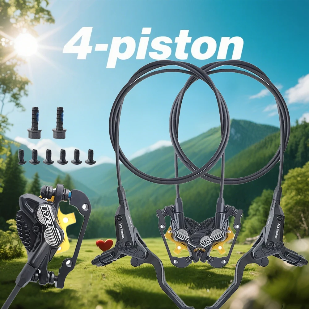 

HASSNS 4-поршневые гидравлические тормоза Mtb, комплект велосипедов, 4-поршневой гидравлический тормоз, комплект Mtb для горного велосипеда с охлажденными полимерными колодками