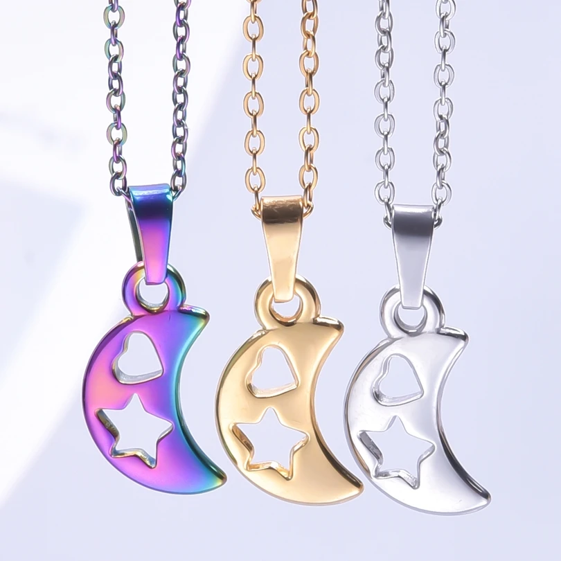 Star Heart Love Moon Pendant Necklaces For Women Accessories Stainless Steel Jewelry On The Neck Necklace Choker Extended Chain