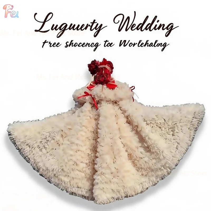 高級純白レースロングテールプリンセスドレス小型犬中型犬用ファッション手作りペット服子犬写真撮影用スカート