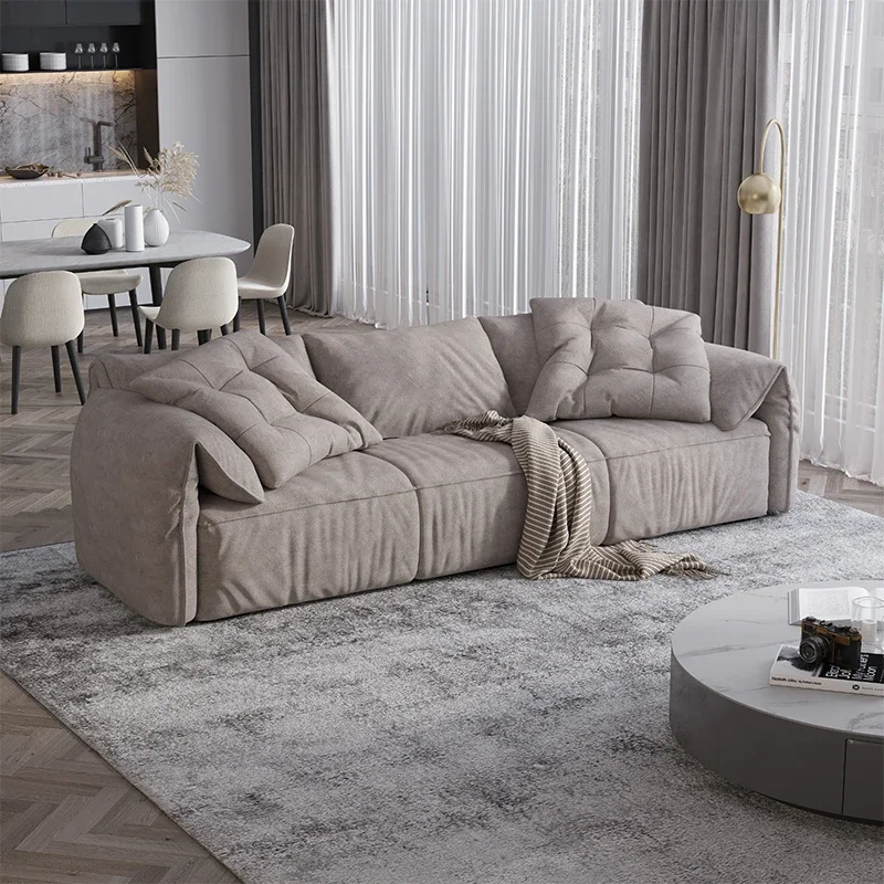 New Italian minimalist frosted fabric three person straight row Nordic minimalist modern living room sofa