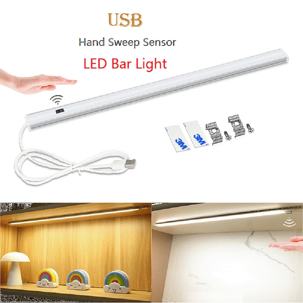 DC 5V 12V USB LED Light Hand Sweep Sensor Under Cabinet Bar Light Night Lamp for Kitchen Cabinet Wardrobe Lamp 30/40/50cm