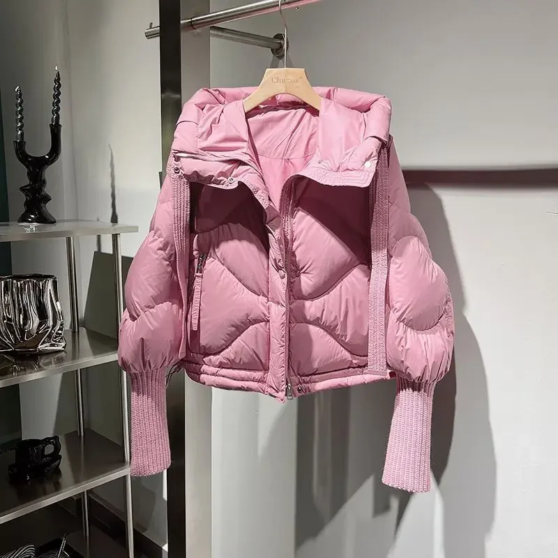 Chaqueta de plumón de pato blanco con capucha para mujer, prendas de vestir gruesas cortas informales cálidas de talla grande para otoño e invierno, novedad de 2024