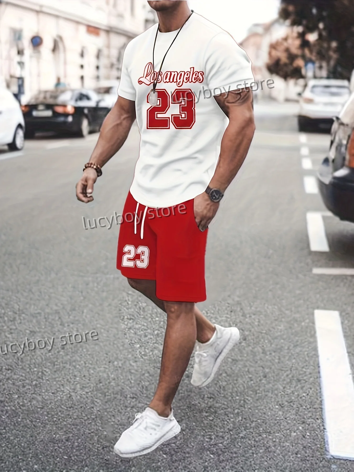 NO.23 Chicago Letter Printed Sport T-shirt+shorts Suit Set Men Male Casual Tracksuit Outfit Sport Oversized 2 Piece Set Clothes