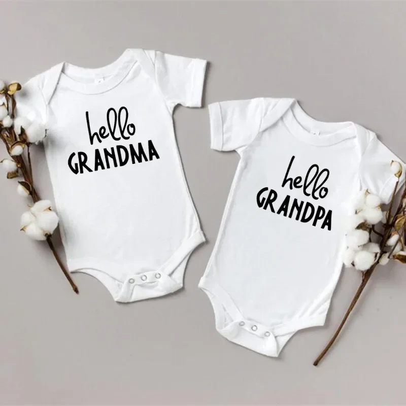 Hello Grandma/Grandpa Baby-Body, süßer Sommer-Baby-Strampler, Body für Babys, Jungen, Mädchen, Kleidung, Outfits, Baumwolle, Babykleidung