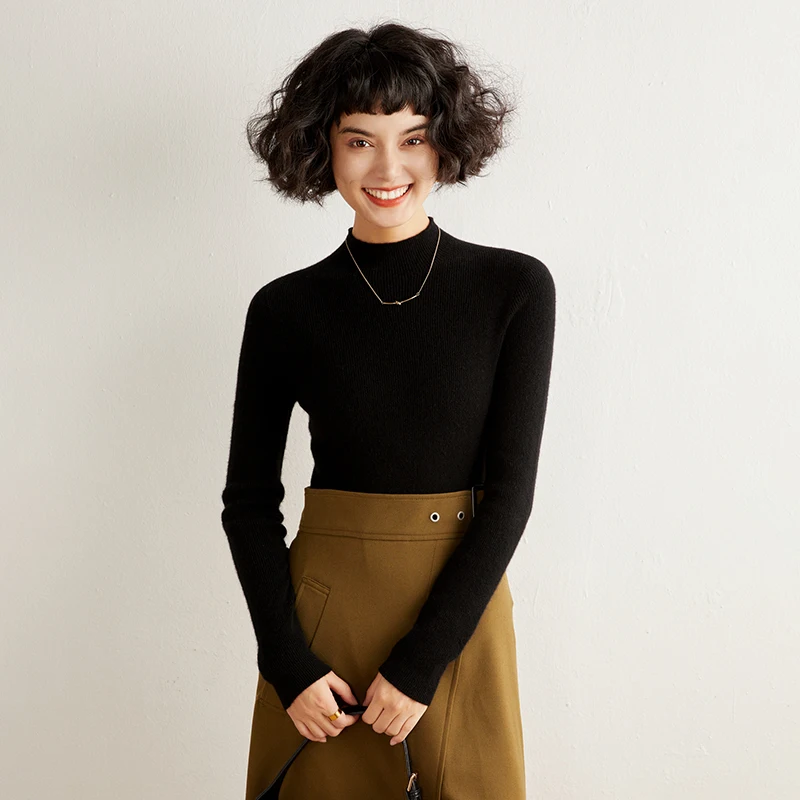 سترة نسائية رقيقة مضلعة من الكشمير بنسبة 35% برقبة وهمية | خمر عارضة الصلبة اللون السترة #2