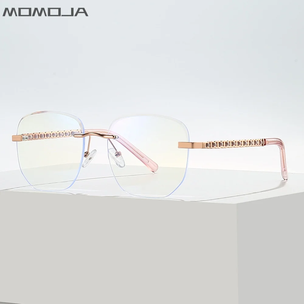 

MOMOJA Large Framed Women's Glasses Frame Borderless Blue Light Blocking Frame Fashionable Optical Prescription Glasses 23032