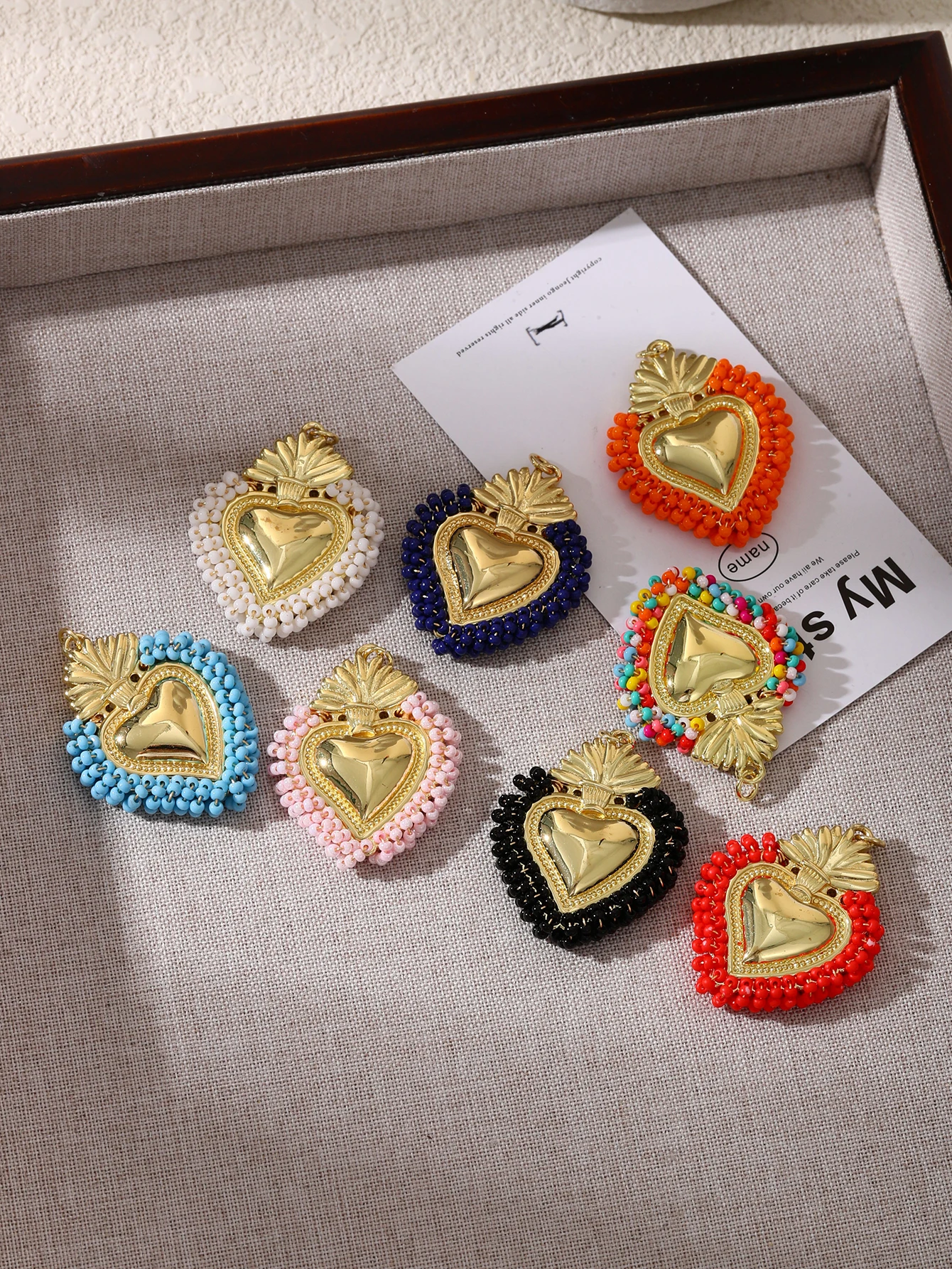 New high appearance level fashion alloy rice bead woven metal Love pendant ladies color DIY earrings necklace jewelry accessorie