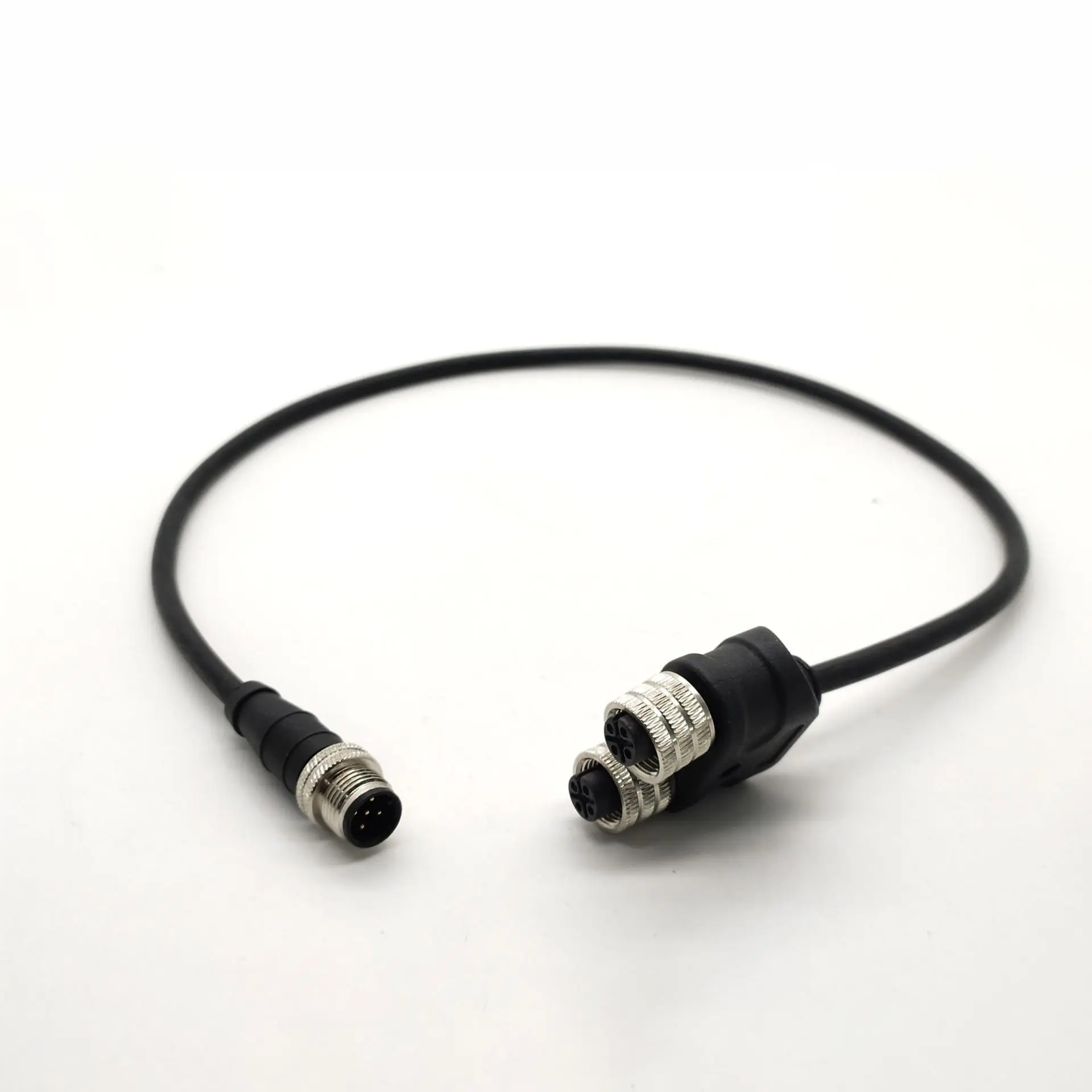 M12 Y Splitter 5 Pin Male to Dual Female A Code Adapter Cable 20CM IP67 Waterproof 12mm Thread Lock Anti Vibration 