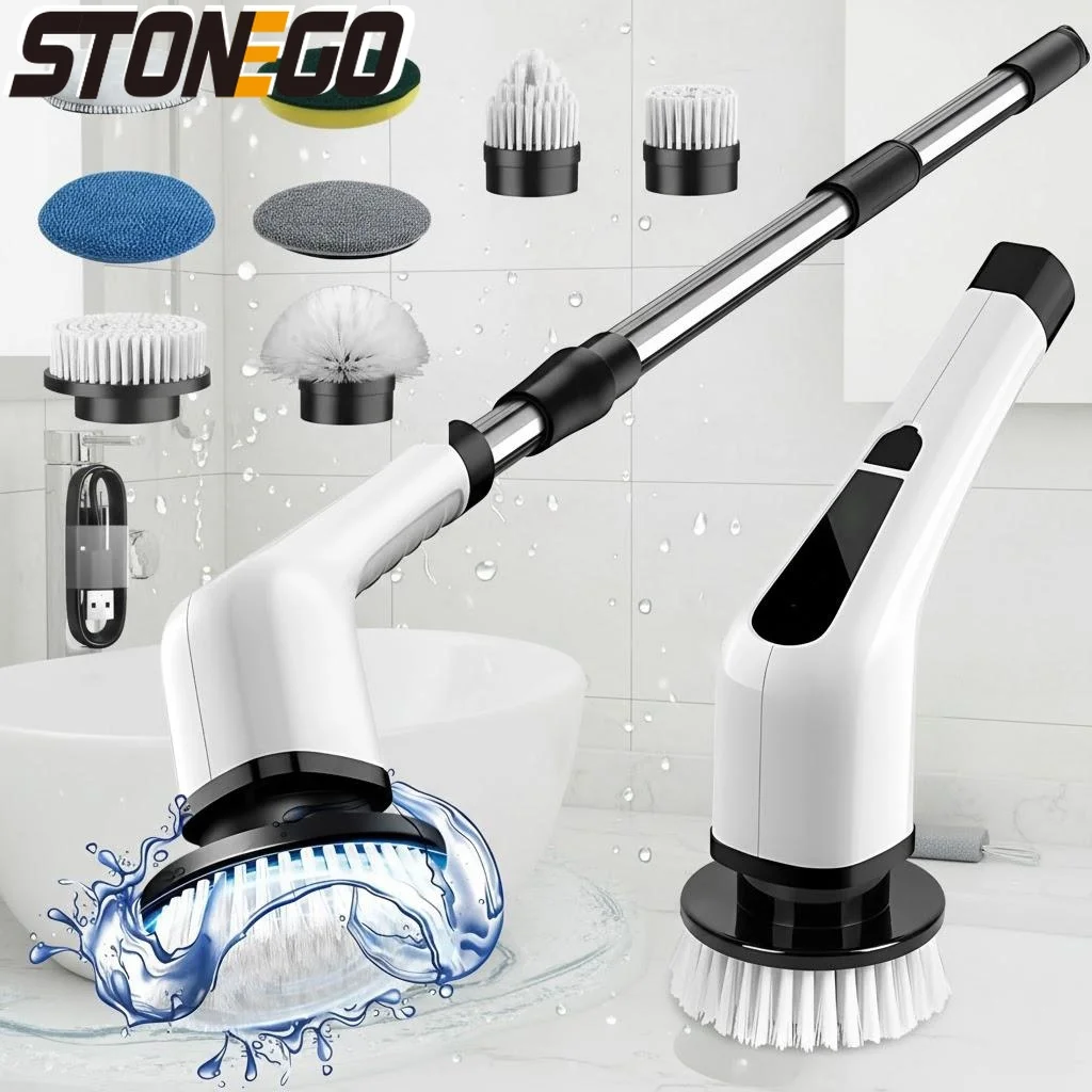 

Rechargeable Electric Scrubber 3 9 Heads Powerful Motor Metal Gears Extendable Rod for Bath Kitchen Car Multi Use