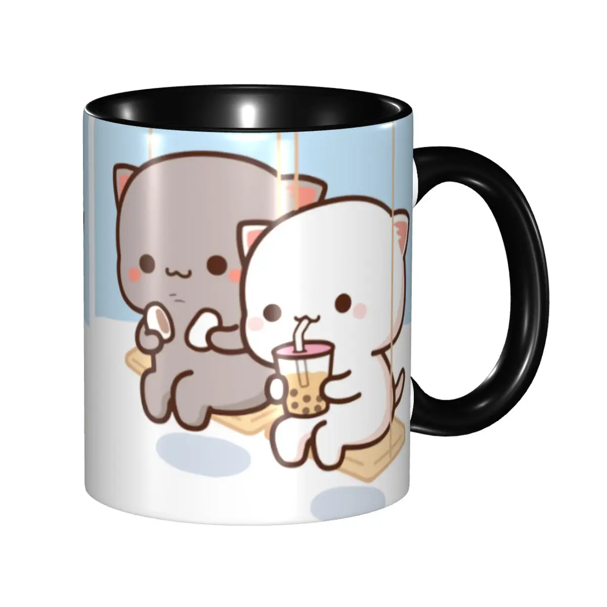 Taza de café de cerámica personalizada DIY con diseño de Peach y Goma Mochi Cat para té de burbujas y leche