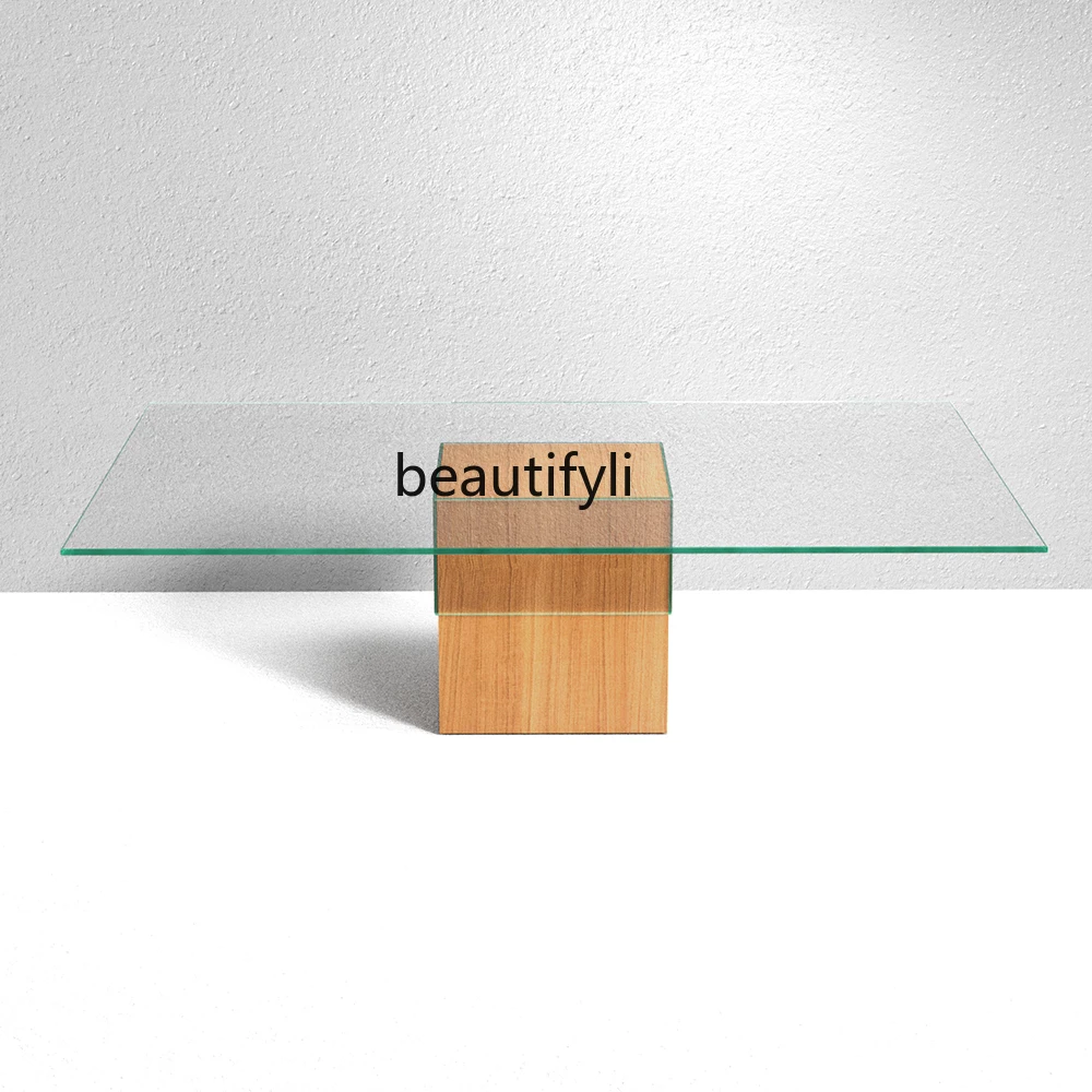 

Italian Minimalist Glass Coffee Table Living Room Rectangular Reception Tea Table High-End Vintage Coffee Table