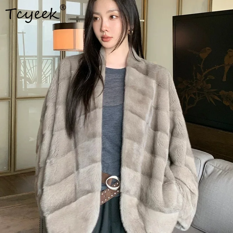 

Tcyeek Natural Mink Fur Coat Woman Warm Clothes Fashion Womens Coats Real Whole Mink Winter Jacket V-neck New Пальто Женское