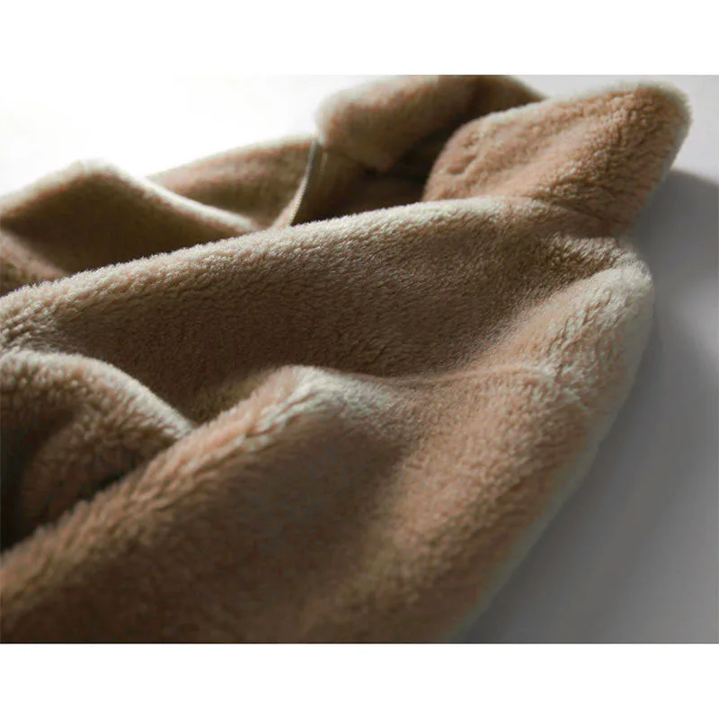 المرأة العصرية الشتاء الصوف مبطن سترة سميكة الوجهين الصوف الدافئة بولو/السلحفاة الرقبة البلوز زمم سترة معطف فوقي