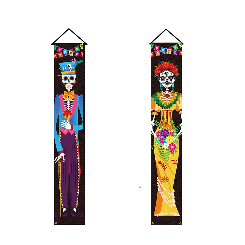 Mexican Day of the Dead Porch Sign Door Hanging Couplet Banner Dia de los Muertos Ghost Bride Groom Home Porch Sign Banner