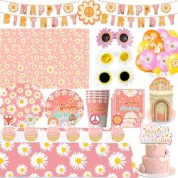 Daisy Theme Birthday Decoration daisy flower birthday Tableware Set Tablecloth Banner happy birthday balloons Party favors kids