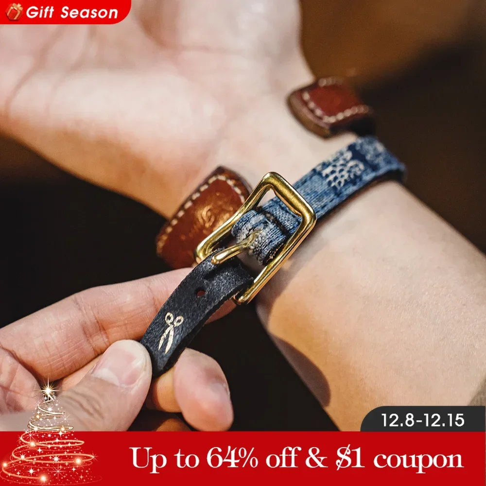 Maden Vintage Patchwork Leather Bracelet Brass Buckle Do Old Bangles Accessories Men and Women Bracelets 24CM Length Adjustable