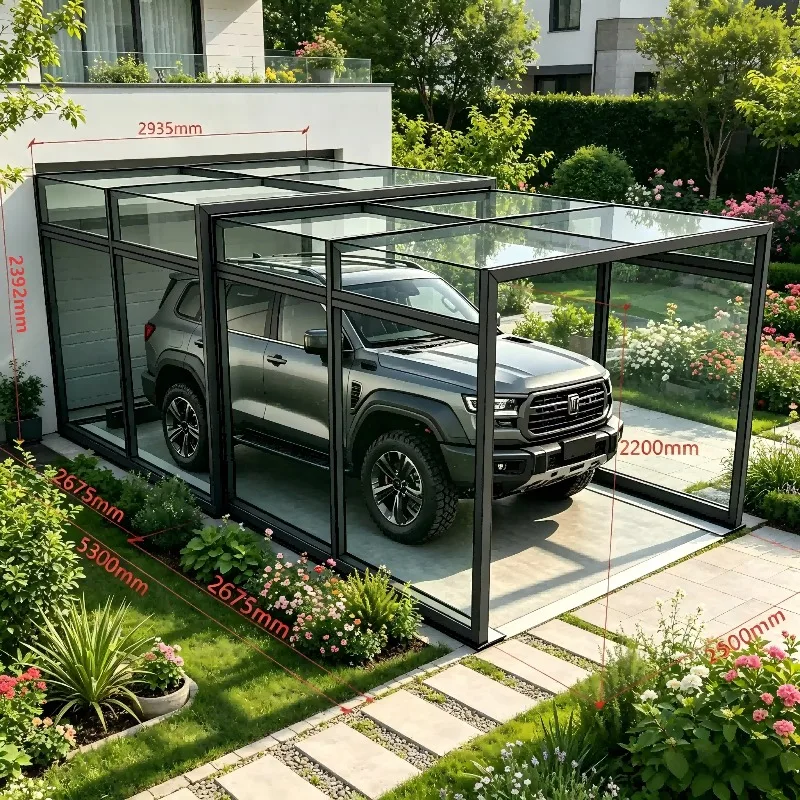 Customized New Arrival Movable Foldable Electric Retractable Carport Courtyard Tempered Glass Smart Automatic Garage