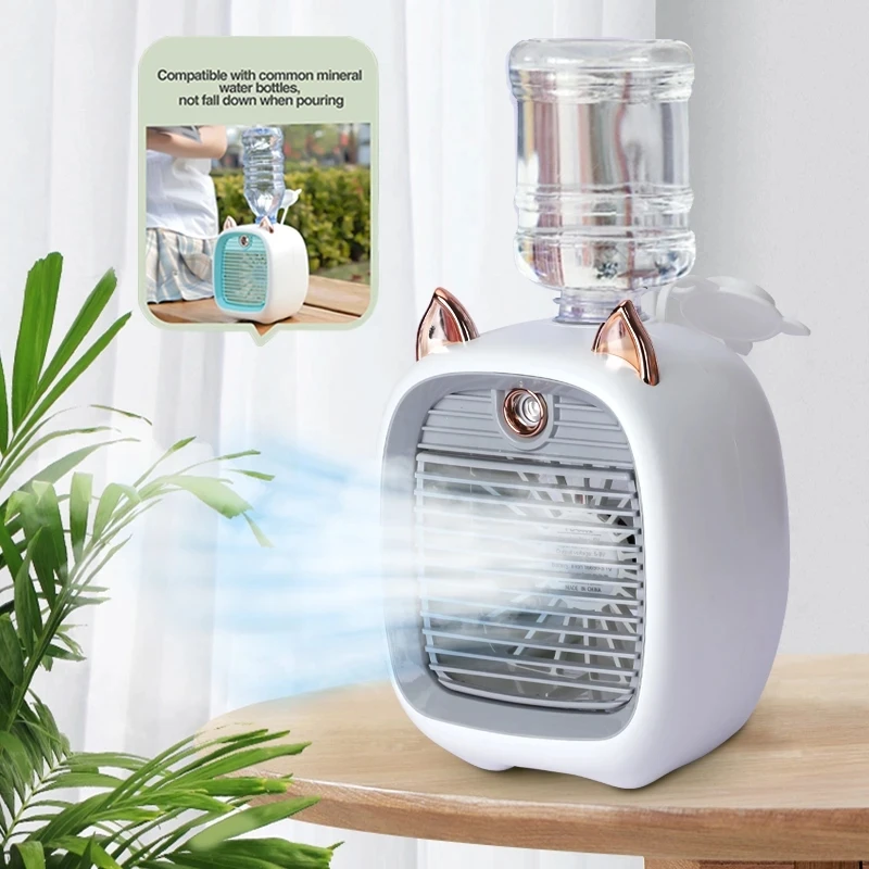 Mini climatiseur portable, ventilateur USB, refroidisseur d'air, humidificateur, 3 vitesses, 2 modes de pulvérisation, refroidisseur muet pour bureau