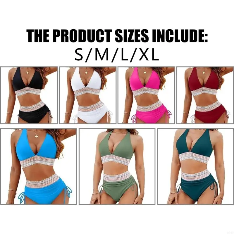 

Q22F Women Deep V Neck Swimsuit Tummy Controlled High Waist Bathing Suit Swimming Costume Swimwears Padded Bathing Suit