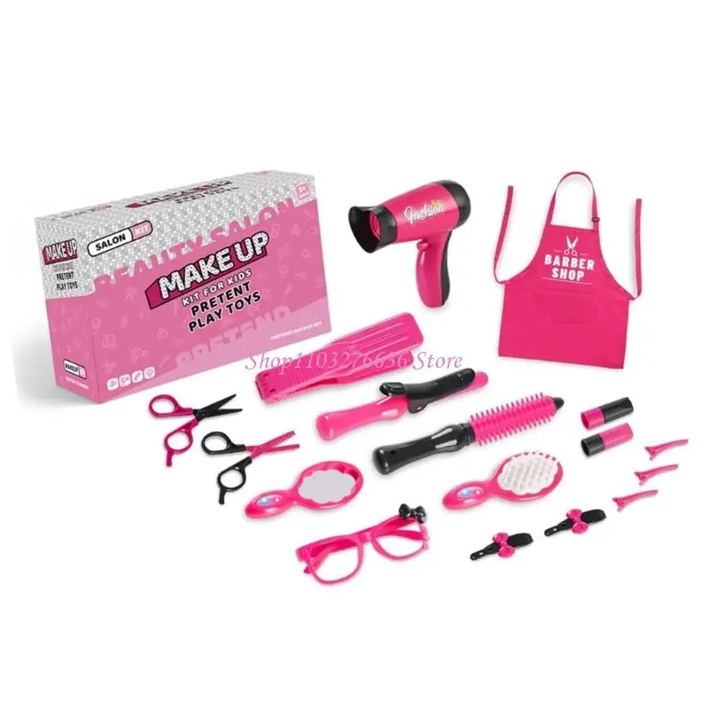 Kids Hair Salon Hairdresser Toy Set with Styling Comb Scissors Blower Pretend Haircut Tool Kits Girl Educational Playset