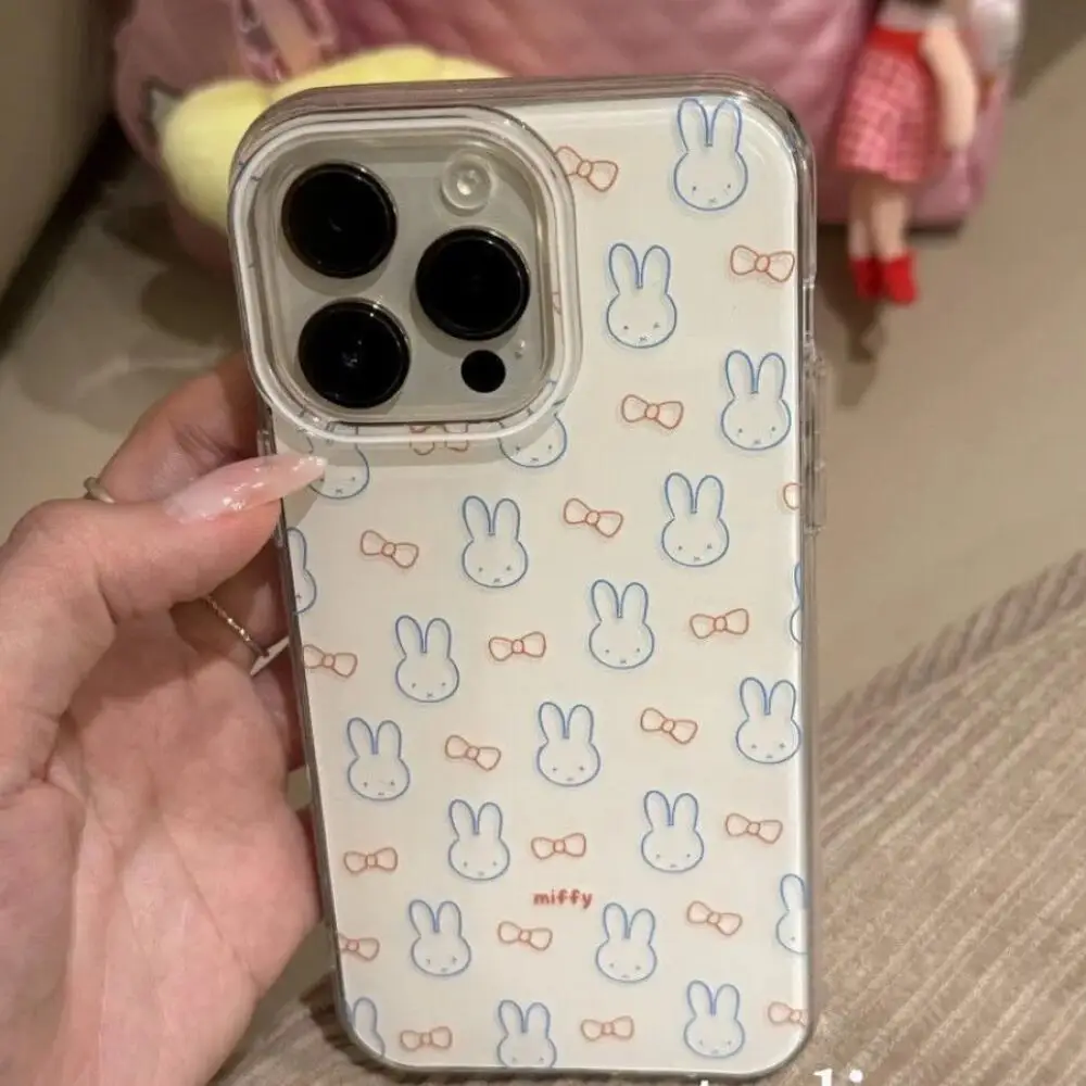 Miffy coelho dos desenhos animados bonito tela cheia coelho dupla camada caso de telefone é adequado para iphone16 15 14 13 12 11pro max plus series
