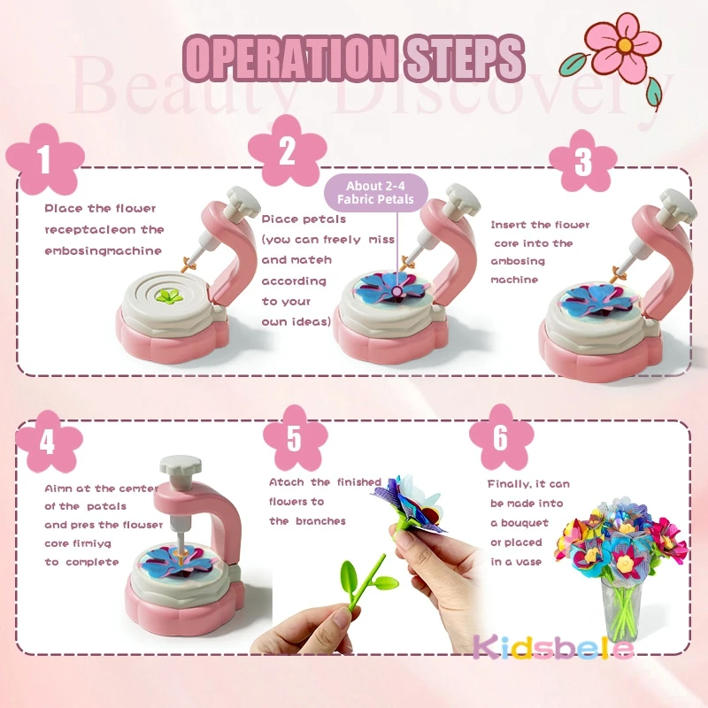 Zestaw do rękodzieła DIY z kwiatami, maszynka do wytłaczania, idealny prezent urodzinowy dla dziewczynki, kreatywna tkanina, realistyczne kwiaty, puzzle, zabawka.