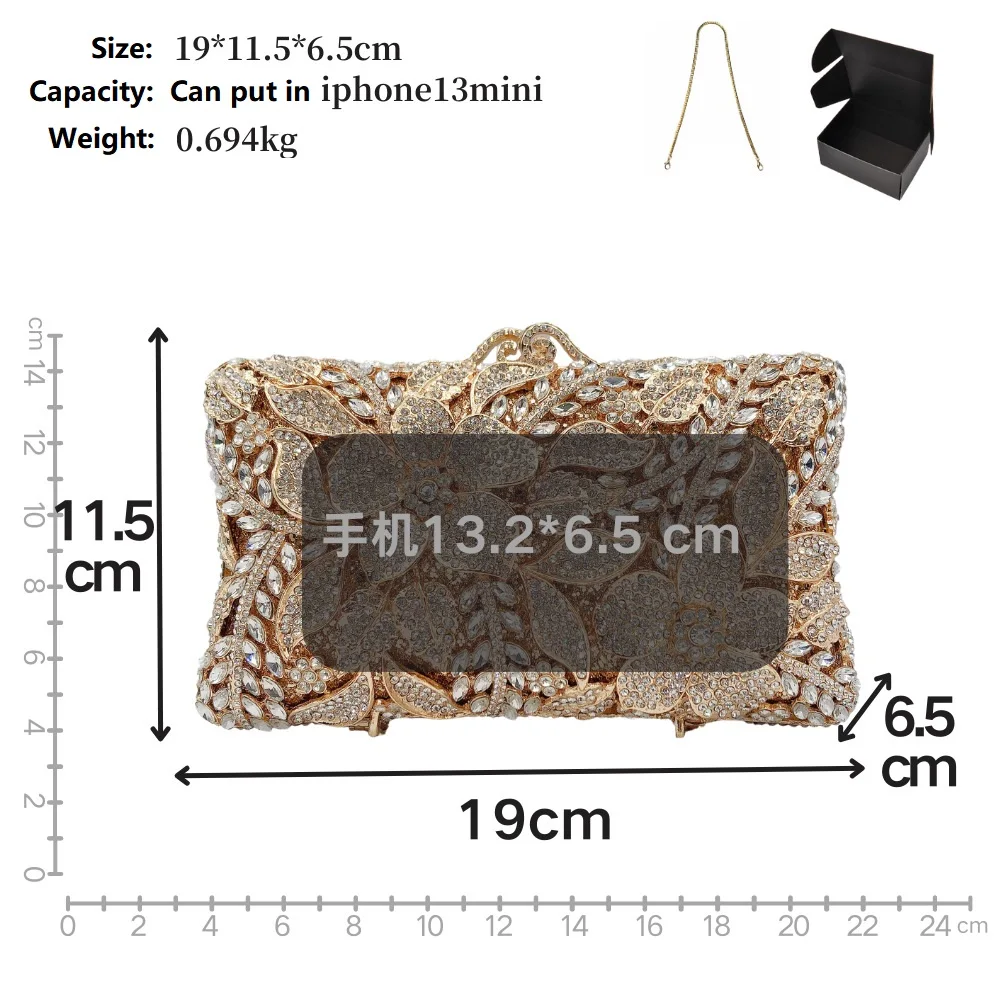 Woman Silver Diamond Evening Bag Flower Crystal Wedding Party Handbag Bridal Gala Luxury Clutch Purse Rhinestone Evening Bag