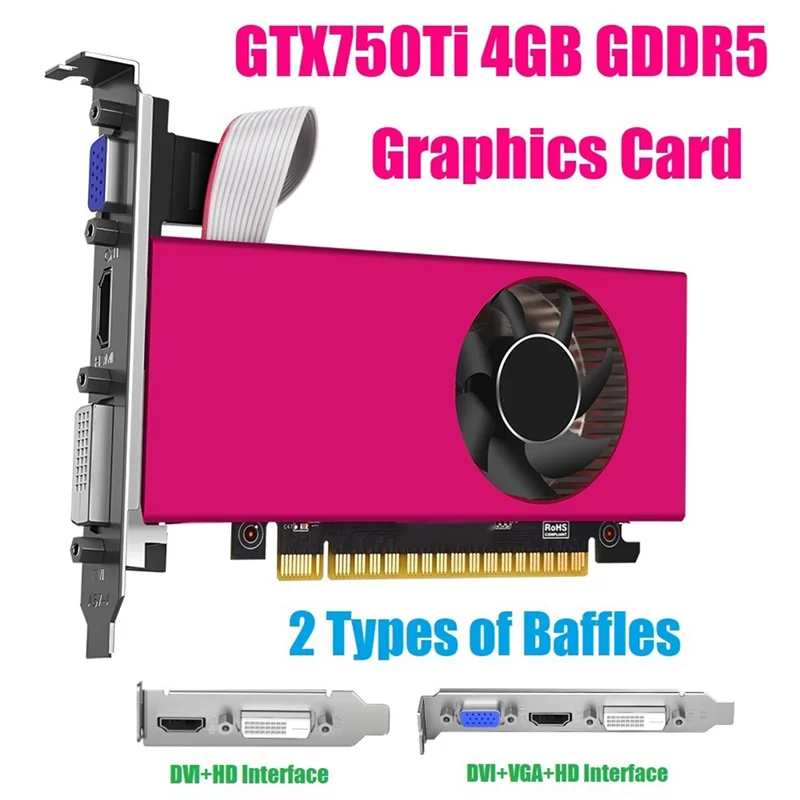 Видеокарта GTX750Ti 4 ГБ GDDR5 1020 МГц 128 бит DVI + HDMI-совместимая видеокарта PCI-E 2.0 16X