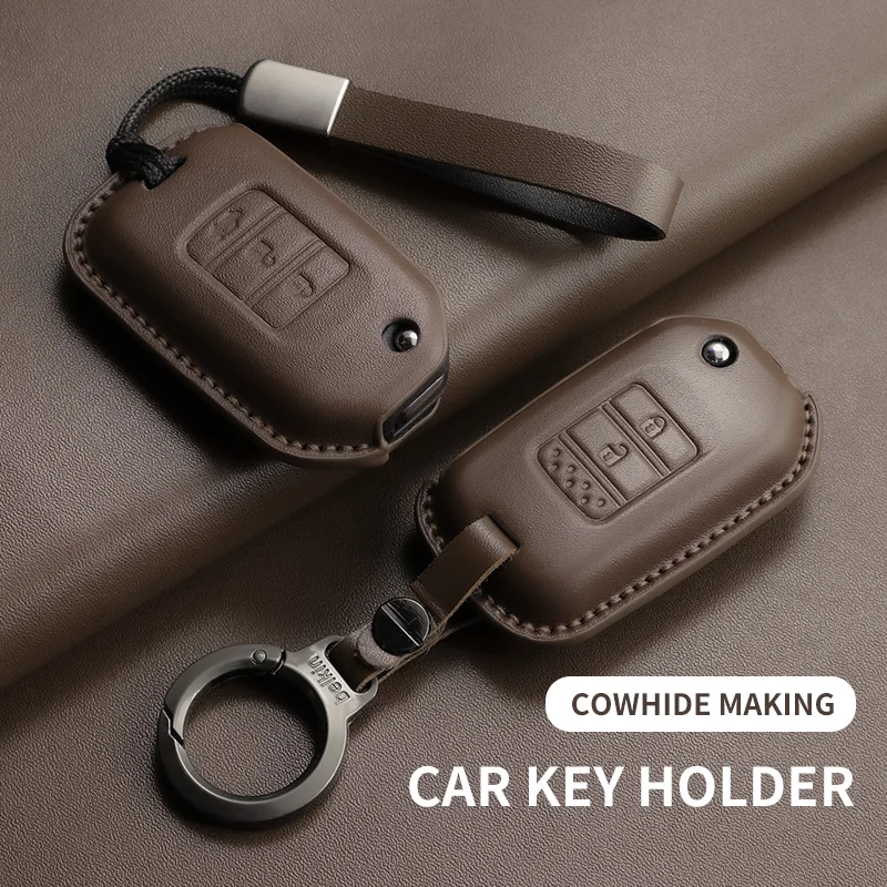 Leather Car Remote Key Case Cover Fob For Honda Civic City Fit Accord HR-V XR-V Folding Car Keychain Protector Shell Accessories