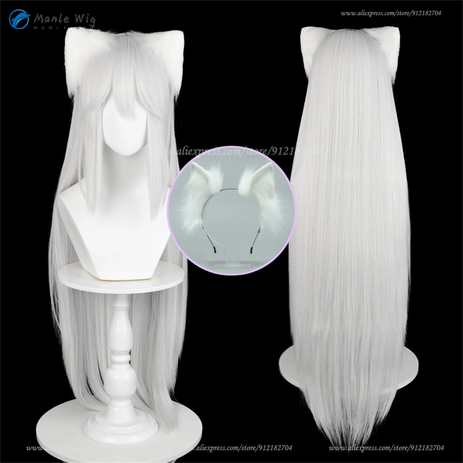 Anime Tomoe Cosplay Wig Silver White 100cm Long Straight Wig Heat Resistant Synthetic Hair Halloween Anime Wigs + Wig Cap