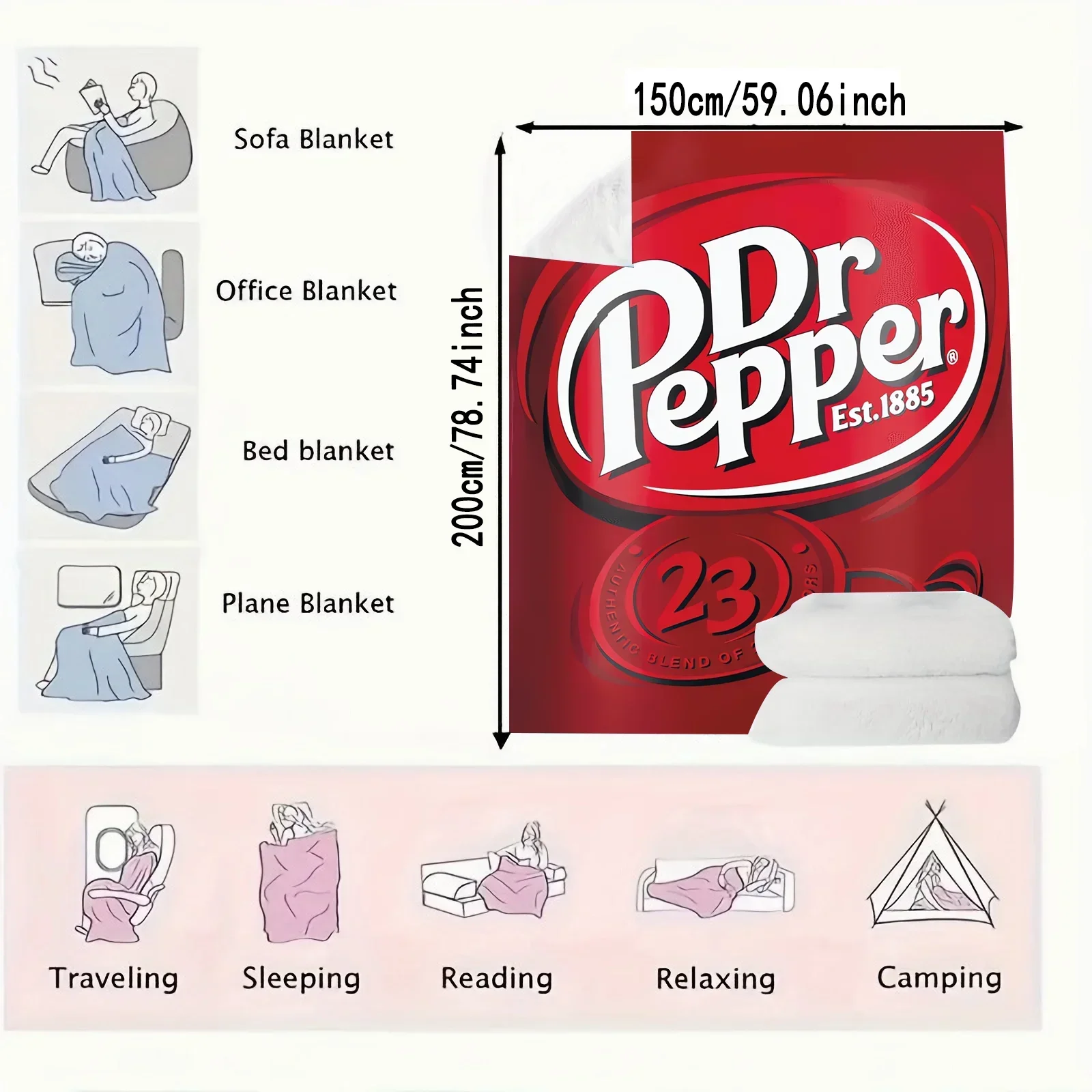 

Фланелевое одеяло Dr Pepper: Мягкое, многофункциональное, плюшевое, тонкое одеяло-плед для офиса и дома, идеальный подарок на праздник